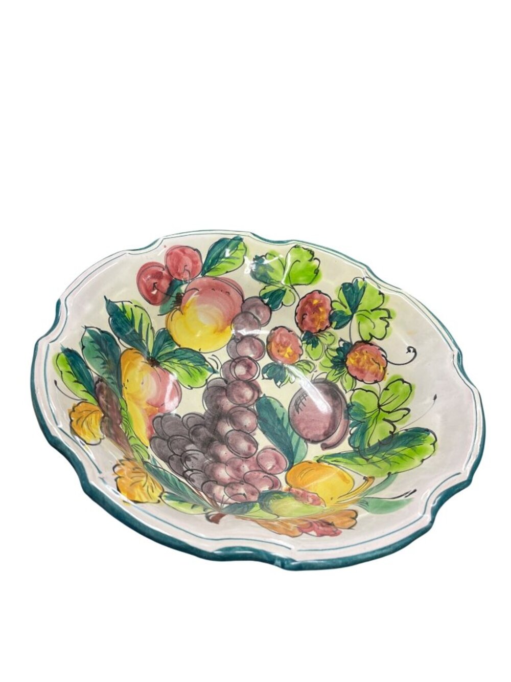 Italy handpainted VTG floral fruit ceramic display bowl 12"dx4"H SKU 10-030